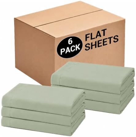 Bulk Twin Flat Sheets Only, 6 Pack Quick Sort Top Bed Sheet, Color-Coded Label Threads, Wrinkle-Free Shrinkage Durable Microfiber Hotel Motel Airb&bs Essentials for Hosts (66"x96",Sage Green) by Culve