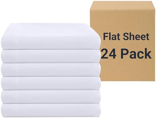 ZPECC White Bulk Flat Sheets Only King Size 24 Pack, Easy Sort Top Bed Sheet by Color-Coded Hem Threads, Soft Durable Brushed Microfiber Fabric Hotel Airb&bs Essentials for Hosts, 105"x102" by ZPECC-ABrandThatHasBeenFocusedOnBeddingFor20Years