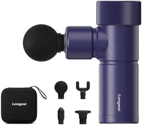 LONGEST Mini Massage Gun for Pain Relief, 4 Heads, Pro Dark Blue by Longest