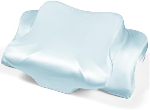 Satin Pillowcase for Cervical Pillows, (Cover Only) Fit for 24.8"x14.96"x5.51"/3.54" Orthopedic Neck Support Pillow, Silky Smooth Pillowcase Cover with Zipper Closure (Light Blue) by WelcometoZelimun