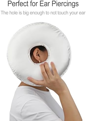 Washable Silky Satin Ear Piercing Pillow with Removable Pillowcase Smooth Cooling Donut Pillows Hole for Ear Pain Relief CNH Sleeping Pressure Sore Side Sleepers Ear Guard Protector, Ivory Cover - Image 4