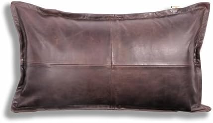 LL LEATHER LOVERS 100% Lambskin Leather Pillow Cover - Sofa Cushion Case - Decorative Throw Covers for Living Room & Bedroom, Dark Brown Crunch Box Pack of 1-10X18 Inch by LLLEATHERLOVERS