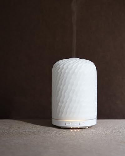 Essential Oil Diffuser - 2.4 MHz Ultrasonic Ceramic Diffuser with Pulse/Continuous Mist & 3 Night Light Modes, Waterless Auto-Off, Silent Aromatherapy Diffuser for Home, Office, Gifting & Home Decor by ONABOVIVA
