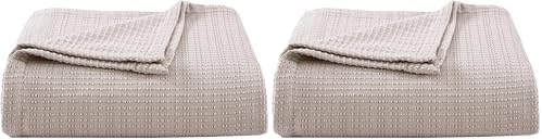 Tommy Bahama - Queen Blanket, Naturally Soft & Breathable Bedding for Couch or Bed, Lightweight for Year Round Comfort (Woven Textured Natural Brown) (Pack of 2) by Unknown