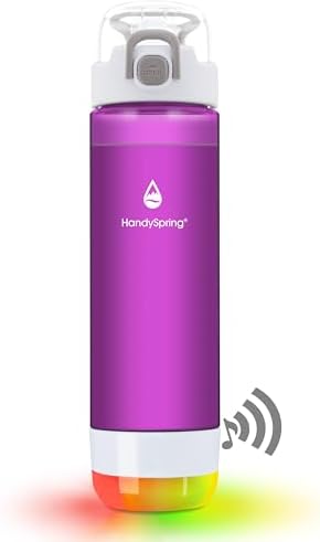 Smart Water Bottle with Reminder To Drink Water, Lights And Sound, Water Intake Tracker, Rechargeable, Tritan Plastic, Spout Hydrate Glow Bottle 26 Oz, Smart Hydration Reminder (Purple) by HandySpring