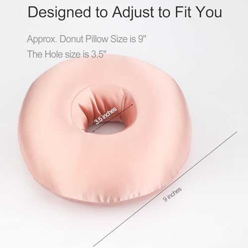 Silky Satin Piercing Pillow Ear Pillows Donut with Hole for Ear Pain CNH Piercing Pain Relief Sleeping Pressure Sore Side Sleepers Smooth Cooling Ear Guard Protector, Coral - Image 5