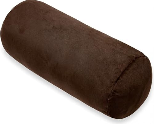 1 MIDDLE ONE Bolster Pillow with Removable Velvet Cover, Round Cylinder Neck Roll Pillow for Head, Back, Leg Support, Decorative Bed and Couch Pillow 16 x 6 Inches (Brown) by 1MIDDLEONE