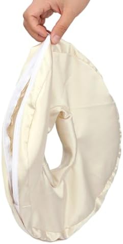 Washable Silky Satin Ear Piercing Pillow Cover, Removable Pillowcase Smooth Cooling Donut Pillow Case Hole for Ear Pain Relief CNH Sleeping Pressure Sore Side Sleepers Ear Guard Protector, Champagne by Heal+n+Hope