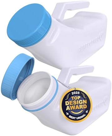 Urinals for Men Spill Proof by PerfectMed (2 Pack) - 32 oz/ 1000 ml | Portable Urine Bottle Bed Pan W/Glow in Dark Lid | Thick Plastic Pee Urinal Bottle by Innovative+Designworks