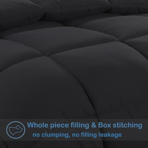 MAPLE DOWN Soft Oversized Super King Size Comforter Duvet Insert-Down Alternative Comforter with Corner Tabs-Lightweight Fluffy Breathable Machine Washable (Black, 128“x120“) - Image 4