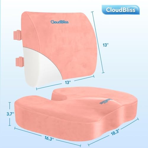 CloudBliss Ergonomic Seat Cushion & Lumbar Support Pillow Set, Pink, XL - Image 5