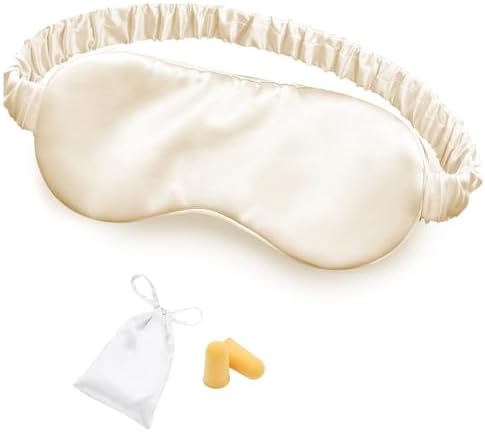 Silk Sleep Mask Eye Mask Blindfold with Double Layer Silk Filling and Elastic Strap for Full Night's Sleep, Travel and Nap, Soft Eye Cover Eyeshade with Luxury Bag and Ear Plugs (Champagne) by OLESILK