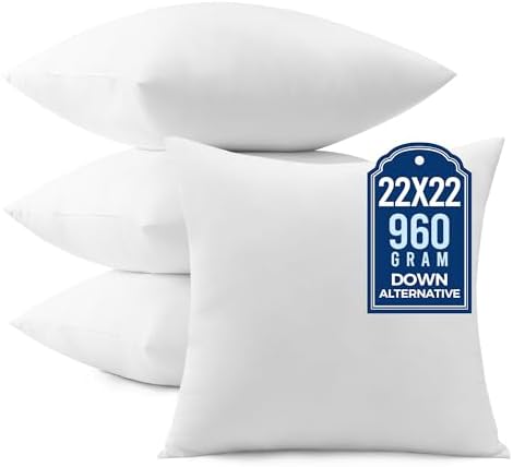 puredown® 22x22 Pillow Inserts, Pack of 4, Down Alternative Square Form Sham Stuffer, Fluffy Soft Decorative Pillows for Couch, Sofa, Bed and Home Decor by Puredown