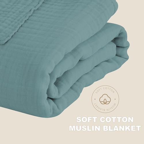 Cosy Family 100% Cotton Muslin Bed Blanket - Breathable and Lightweight Gauze Boho Blanket for Spring, Green, 80x90 Inches - Image 7