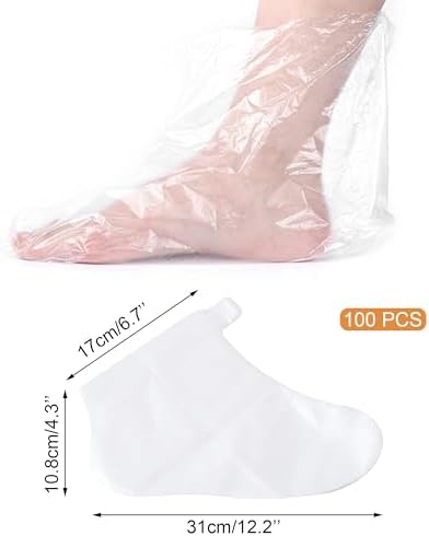 Quacc 100 PCS Plastic Disposable Foot Covers, Paraffin Bath Liners for Feet, Clear Foot Mask Socks for Pedicure, Spa, Trial Shoe - Image 2