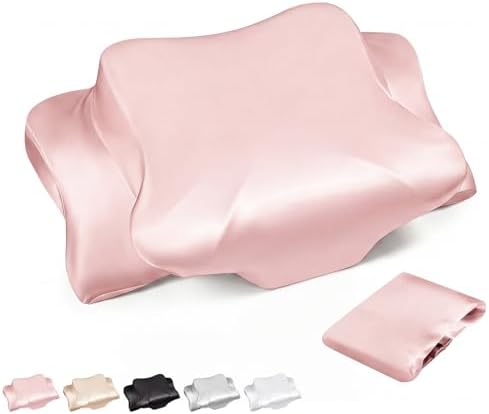 Hahafelt Cervical Neck Pillowcase (Only Pillowcase) Satin Pillow Cover with Zipper Ergonomic Contour Pillow Cover for Side Back Stomach Sleepers(Coral,Queen Size) by Hahafelt