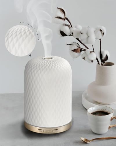 Essential Oil Diffuser - 2.4 MHz Ultrasonic Ceramic Diffuser with Pulse/Continuous Mist & 3 Night Light Modes, Waterless Auto-Off, Silent Aromatherapy Diffuser for Home, Office, Gifting & Home Decor by ONABOVIVA