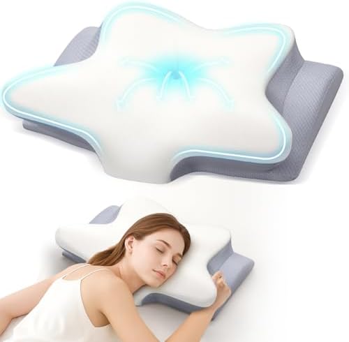 Cervical Neck Pillow, Memory Foam Pillows for Neck and Shoulder Pain Relief, 2 Heights Ergonomic Pillow with Breathable Ice Silk Cover, White by Missleep
