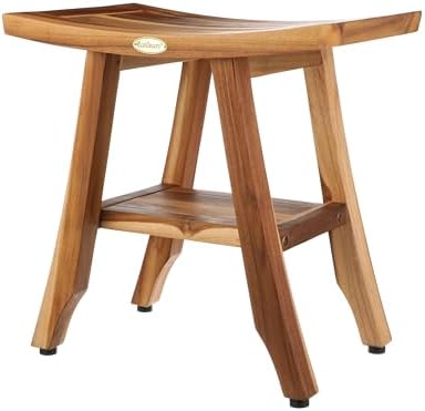 EcoDecors Satori 18-Inch Compact Teak Shower Bench with Shelf by EcoDecors
