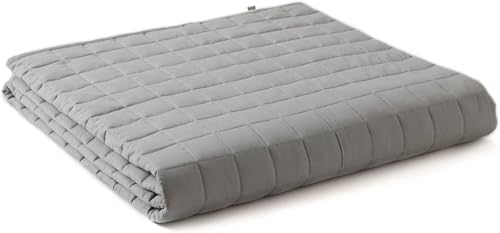 YnM 7lbs Weighted Blanket for Adults, Cotton Heavy Bed Throw Blanket with Cooling Glass Beads for All Season Use, Ideal for ~60lbs (41x60 Inches, Twin Light Grey) by YNM