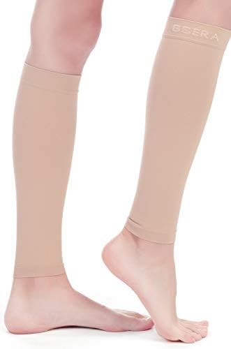 BSERA Calf Compression Sleeve Women, 2 Pairs 15-20mmHg Calf Support Footless Compression Socks Stockings for Shin Splints, Varicose Veins, Recovery (Nude/Skin, Small) - Image 5