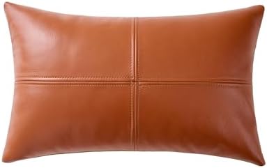 Full Grain Leather Lumbar Pillow Cover (14" x 22") (Brownish Orange) by Weaverlane