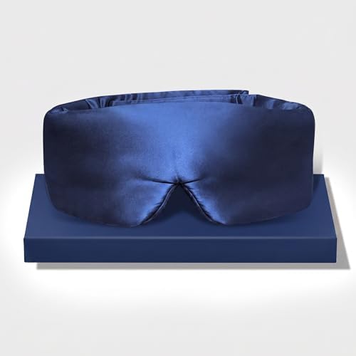 Silk Sleep Mask for Side Sleepers, Blackout Eye Mask for Sleeping Women Men, 100% 22 Momme Mulberry Silk, Full Coverage Face-Hugging Sleep Mask for Travel, Naps & Shift Workers, Blue by FACEMOON