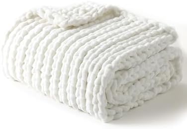 YnM Chunky Throw Blanket, Hand Knitted with Chenille Yarn, Skin Friendly, Ventilated and Breathable, Machine Washable, Home Décor Piece for Couch, Sofa and Bed (White, 30x40 Inch) by YNM