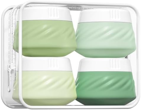 Gemice Silicone Cream Jars TSA Approved Travel Size Containers with Clear Bag, Leak-proof Travel Accessories with Lid for Cosmetic Face Body Hand Cream (4 Pack) by GemiceBeautyTools
