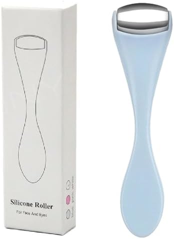 Mini Eye Face Rollers Massager 304 Stainless Steel Ice Silicone Roller for Relief Pain Skincare Facial (Blue Color) by Gajoin