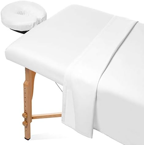 Saloniture 3-Piece Microfiber Massage Table Sheet Set - Premium Facial Bed Cover - Includes Flat and Fitted Sheets with Face Cradle Cover - White by Saloniture