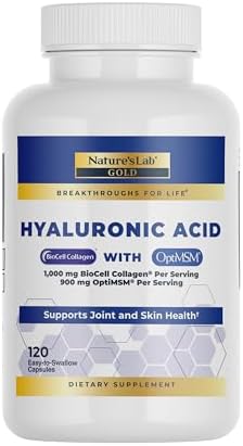 Nature's Lab Hyaluronic Acid with Biocell Collagen and MSM - Skin Hydration, Joint Health - 120 Capsules (40 Day Supply) by NaturesLab