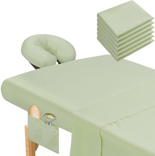 Mixweer 9 Pcs 3 Set Microfiber Massage Table Sheets Set Bulk Includes Flat Sheet, Fitted Sheet with Pocket, Face Rest Cover(Green) by Mixweer