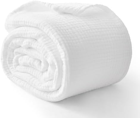 100% Cotton Muslin Blanket Twin 60" x 80", Breathable and Lightweight Cotton Twin Blankets for Couch, Soft Cooling Summer Gauze Blanket for Adults All Season, White by Kozyhvn