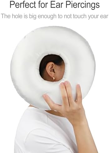 Silky Satin Piercing Pillow Ear Pillows Donut with Hole for Ear Pain CNH Piercing Pain Relief Sleeping Pressure Sore Side Sleepers Smooth Cooling Ear Guard Protector, Ivory - Image 3