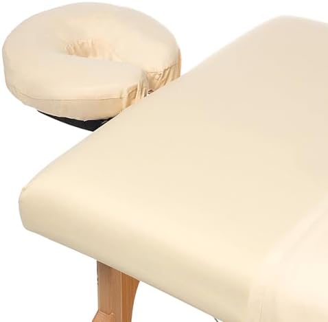 Saloniture 3-Piece Microfiber Massage Table Sheet Set - Premium Facial Bed Cover - Includes Flat and Fitted Sheets with Face Cradle Cover - Natural - Image 3