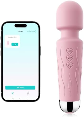 Kverg Handheld Personal Body Massager Wand with App – Waterproof, USB Rechargeable, 20 Vibration Patterns (Rose Pink) by Kverg