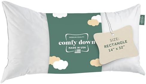 ComfyDown 14x32 Throw Pillow Insert, Down & Feather Fill, 100% Cotton Cover, Made in USA – Premium Soft Lumbar Decorative Pillow Form Sham Stuffer for Bed, Sofa & Couch by ComfyDown