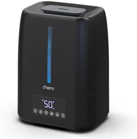 6L Top Fill Ultrasonic Humidifier - Cool and Warm Mist for Bedroom, Baby, Large Rooms & Plants, Smart Humidity Control, Aroma Diffuser, Night Light, 12H Timer, Quiet, Black by SimpleLife