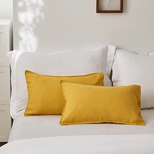 Simple&Opulence 100% Linen Lumbar Pillow Cover 12 x 20 Inches Set of 2 Rectangular Decorative Throw Cushion Cover for Couch Sofa Bed Living Room Office Soft Breathable Farmhouse - Mustard Yellow - Image 5