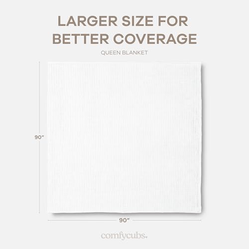 Comfy Cubs Waffle Blanket Queen, 90" x 90" - 100% Cotton Lightweight Breathable Bed Blanket - Soft Textured Thermal Weave for All Seasons – Decorative Cozy Layer for Couch, Sofa, or Bed - White - Image 4