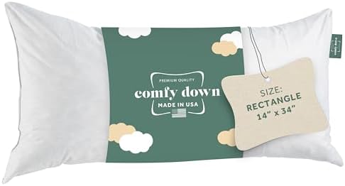 ComfyDown 14x34 Throw Pillow Insert, Down & Feather Fill, 100% Cotton Cover, Made in USA – Premium Soft Lumbar Decorative Pillow Form Sham Stuffer for Bed, Sofa & Couch by ComfyDown