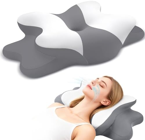 Dreams Relief Pillow,Sleep Apnea Pillow w/Neck & Snoring Relief,Orthopedic & Ergonomic Contour Cervical Memory Foam Cooling Pillow for Side Sleepers,Medium Firm Support (WhiteGrey, Queen Size) by WENGTY
