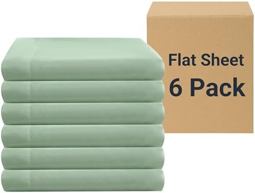 ZPECC Bulk Flat Sheets Only Twin Size 6 Pack, Easy Sort Top Bed Sheet by Color-Coded Label, Soft Durable Brushed Microfiber Fabric Hotel Airb&bs Essentials for Hosts, 66"x96", Sage Green by ZPECC-ABrandThatHasBeenFocusedOnBeddingFor20Years