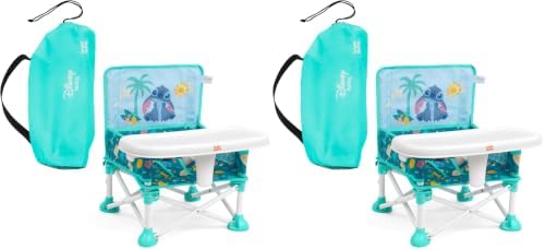 Bright Starts Disney Stitch Pop 'N Sit Portable Booster, Indoor/Outdoor Use, Floor Seat with Feeding Tray, Blue, 6 Mos - 3 Yrs (Pack of 2) by BrightStarts