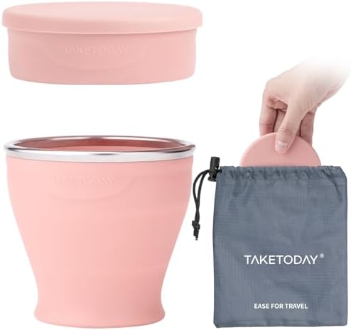TakeToday Collapsible Cup 8 oz, Foldable with Lid for Travel, Peach by TAKETODAY