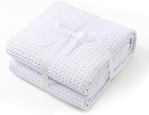 100% Egyptian Cotton Waffle Weave Throw Blanket for Bed Couch Sofa Home Decor, Soft Lightweight Bed & Couch Blanket for All Seasons (White - King Size - 104 * 90") by ZaizaiHome
