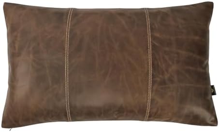 LL LEATHER LOVERS 100% Lambskin Leather Pillow Cover 14x22 Inch – Hand-Stitched Cushion Case with Hidden Zipper, Decorative Throw Cover for Sofa, Bed and Living Room - Chiku Brown Panel Pack of 1 by LLLEATHERLOVERS