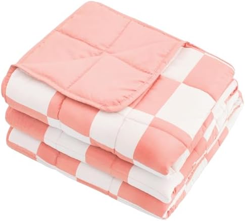 Weighted Blanket for Adults 20lbs, 60"x80", Queen Size Cooling Heavy Blanket for 180-220lbs, Microfiber Soft Big Blankets Weighted Comforter, Pink Checkered - Image 7
