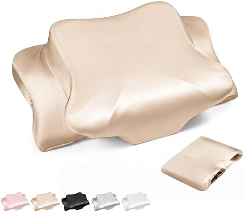 Hahafelt Cervical Neck Pillowcase (Only Pillowcase) Satin Pillow Cover with Zipper Ergonomic Contour Pillow Cover for Side Back Stomach Sleepers(Champagne,Queen Size) by Hahafelt